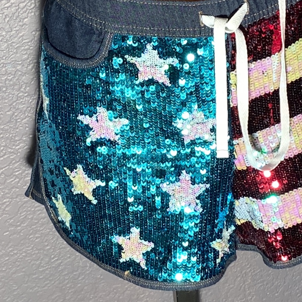 JUICY COUTURE - shorts: American flag sequined denim jeans w adj. tie waist - XL - Picture 3 of 16